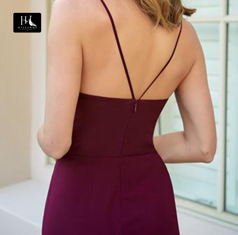 B5102 - V-Neck Sleeveless Long Bridesmaid Dress with Spaghetti Straps and Slit