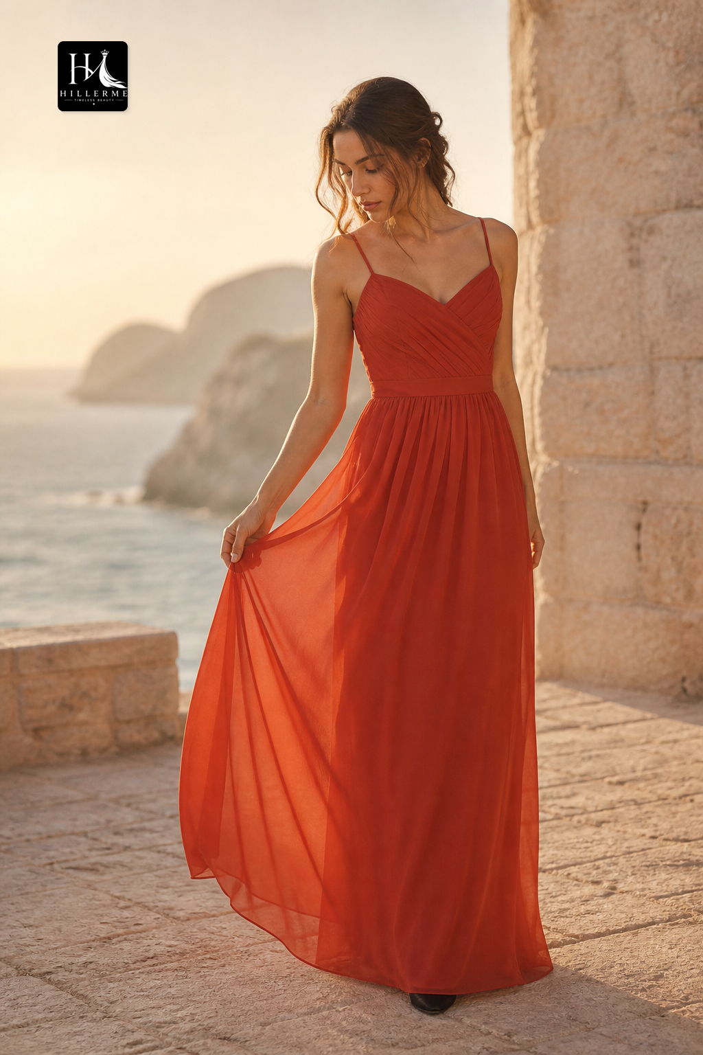 B5108 - V-Neck A-Line Spaghetti Strap Sleeveless Long Bridesmaid Dress