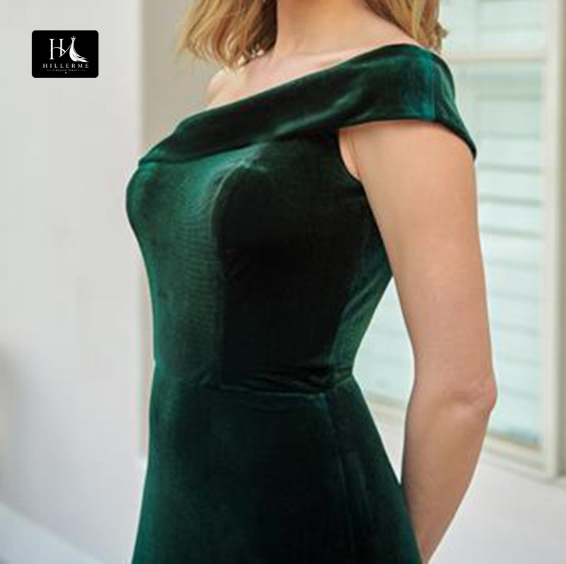 B5105 - Long Sleeveless Bridesmaid Dress in Velvet with One Shoulder Neckline and Slit Detail