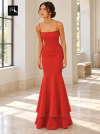 Sheath Spaghetti Straps Sleeveless Floor-Length Stretch Crepe Prom Dress