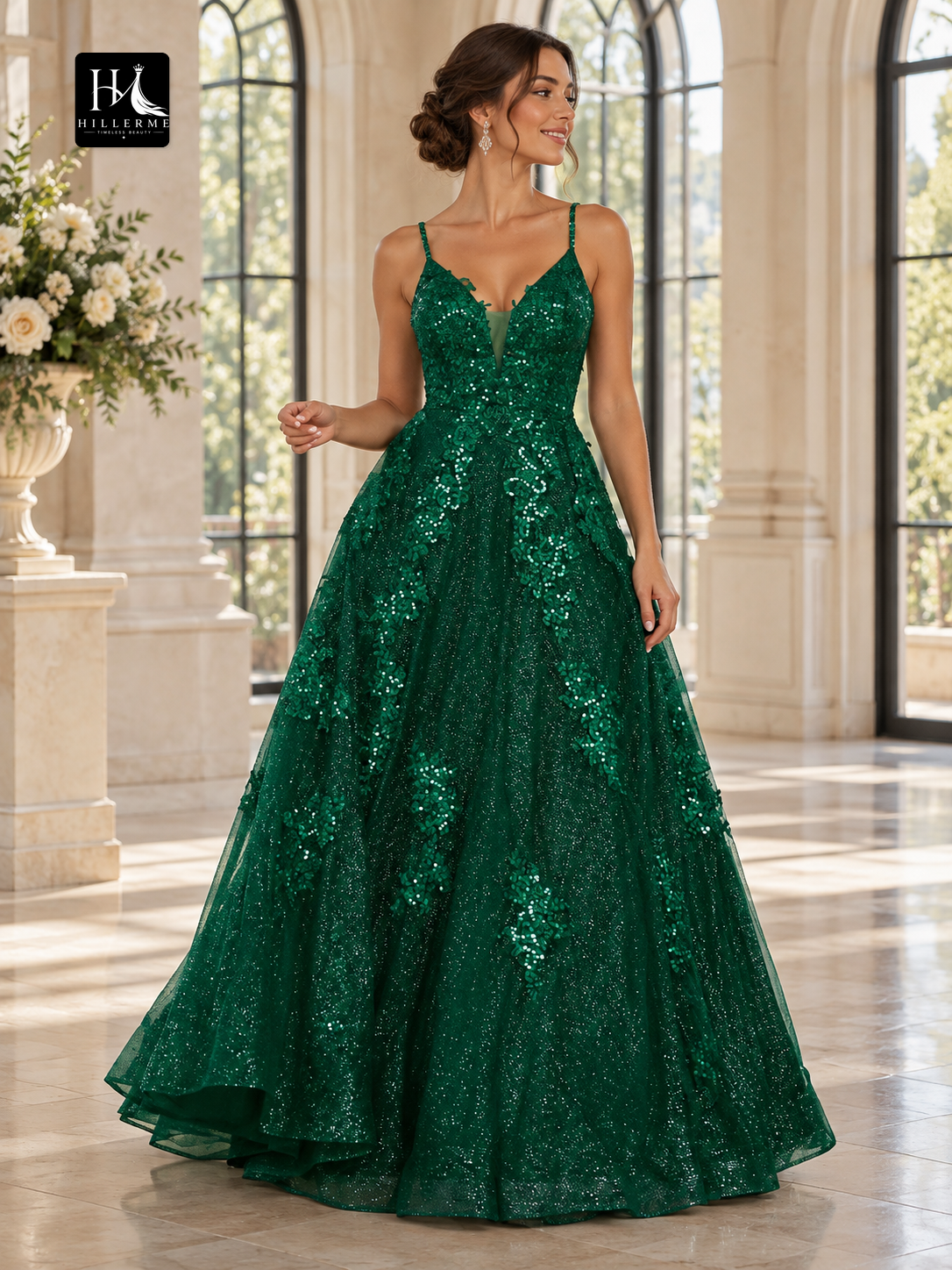 A-Line Lace Applique V-Neck Sleeveless Floor-Length Prom Dress