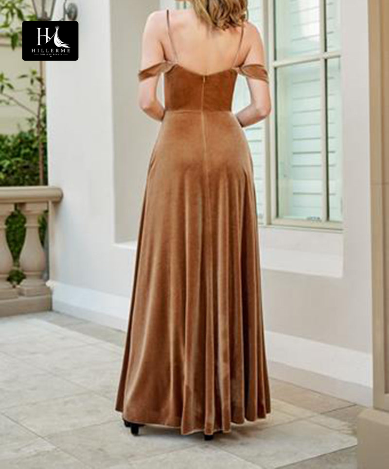 B5106 - Elegant Scoop-Neck A-Line Velvet Bridesmaid Dress with Cap Sleeves and Pockets