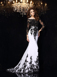 Sheath scoop lace long sleeve chiffon prom dress