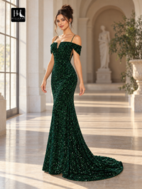 Velvet Sequins Sleeveless Sheath Prom Dress with Straps and Court Train