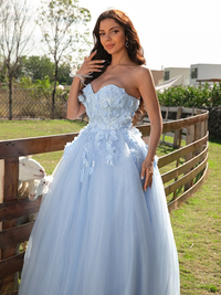Tulle ball gown prom dress with sweetheart neckline and applique detailing
