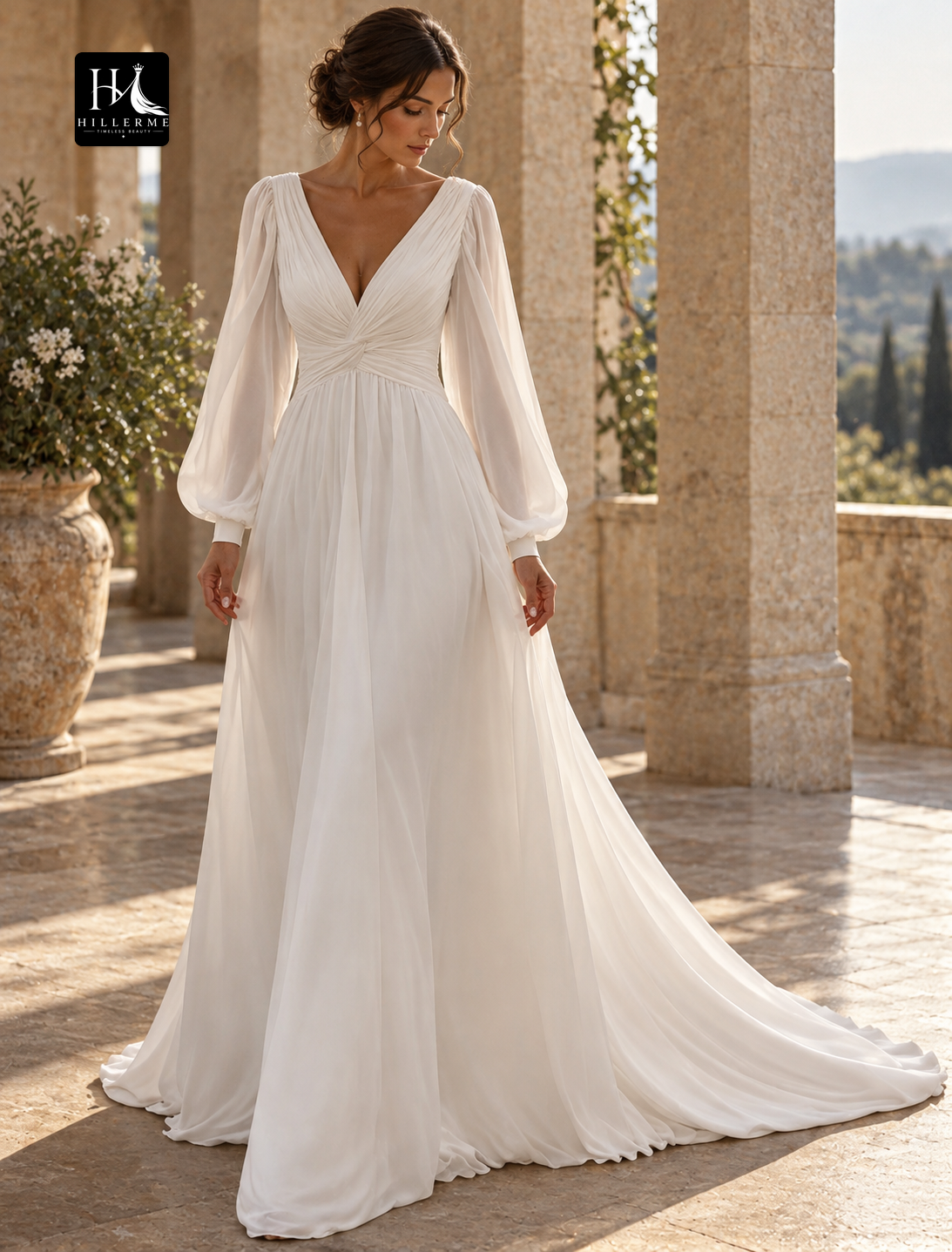 Sleeveless Camisole Pleated Chiffon Tea Length Wedding Dress