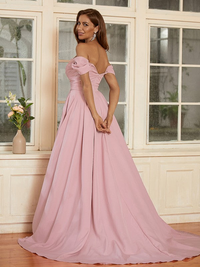 Sleeveless off-the-shoulder stretch crepe A-line prom dress