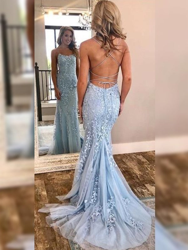 Off-the-shoulder sleeveless trumpet/mermaid lace tulle dress with sweep train