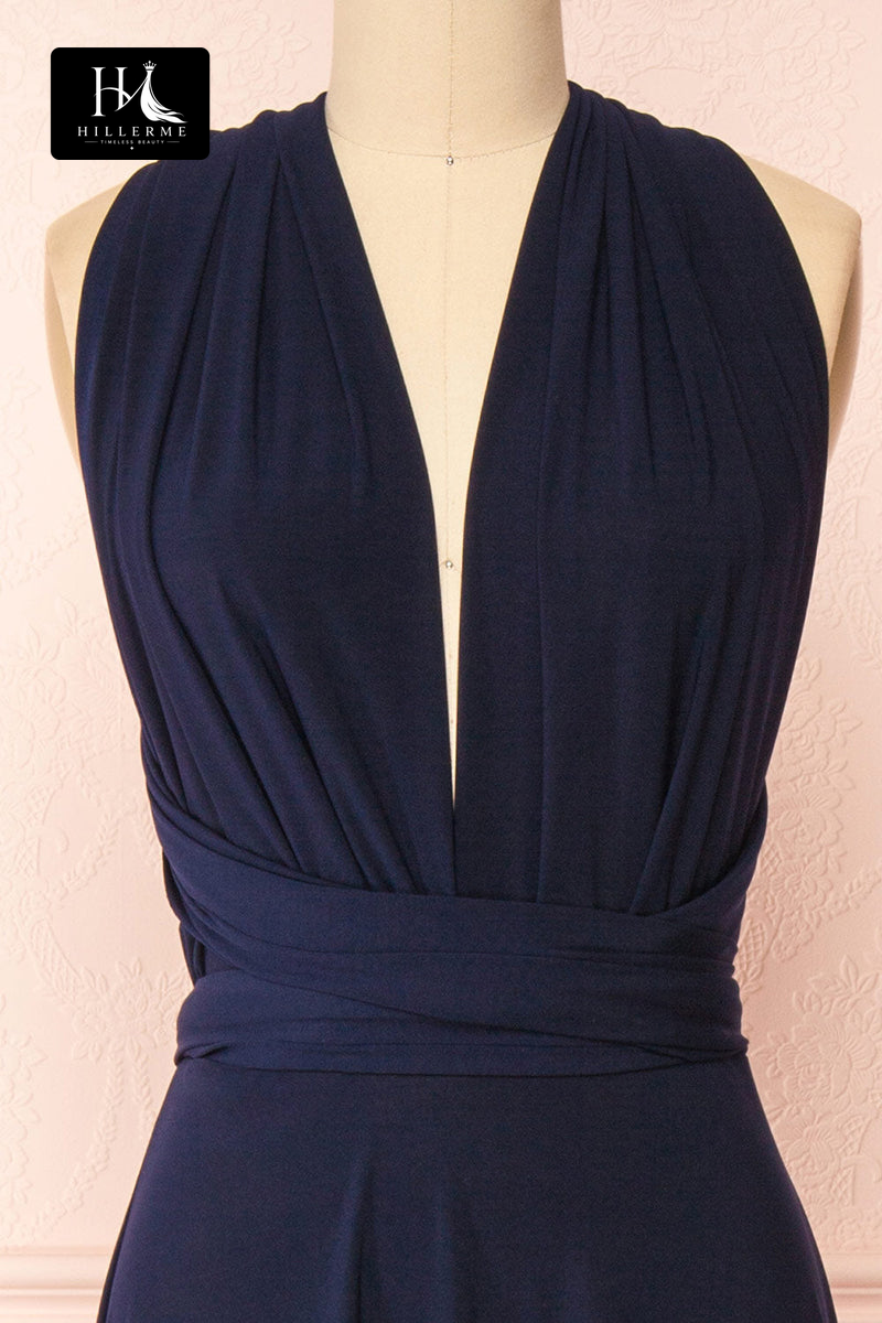 B5117 - Long Sleeveless Bridesmaid Dress with Deep V-Neck and Pleated A-Line Silhouette