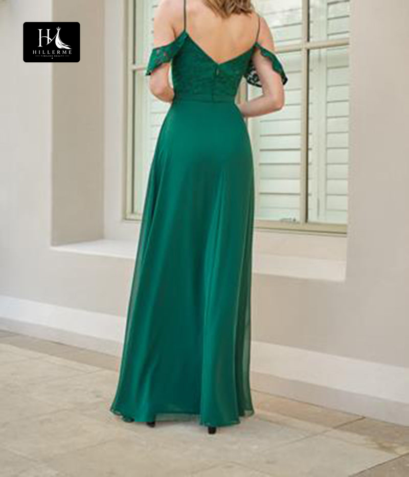 B5103 - A-Line Bridesmaid Dress with Cap Sleeves, V-Neck, and Slit Detailing