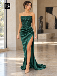 Strapless Sleeveless Sequin Sheath Prom Dress with Sweep Train