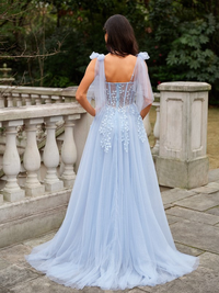 Sleeveless A-line tulle prom dress with sweep train