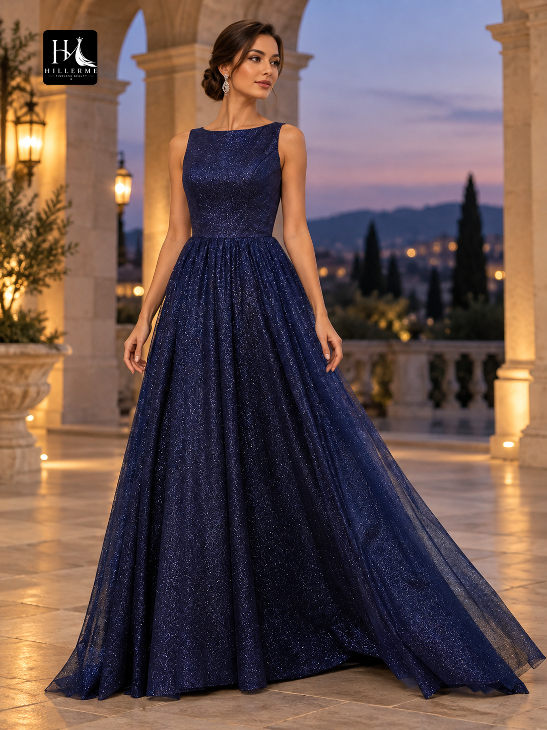 A-Line Scoop Sleeveless Ruffled Prom Dress with Sweep Train