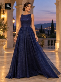 A-Line Scoop Sleeveless Ruffled Prom Dress with Sweep Train