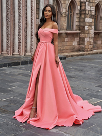 Detailed view of ruffles and satin fabric on A-line prom dress