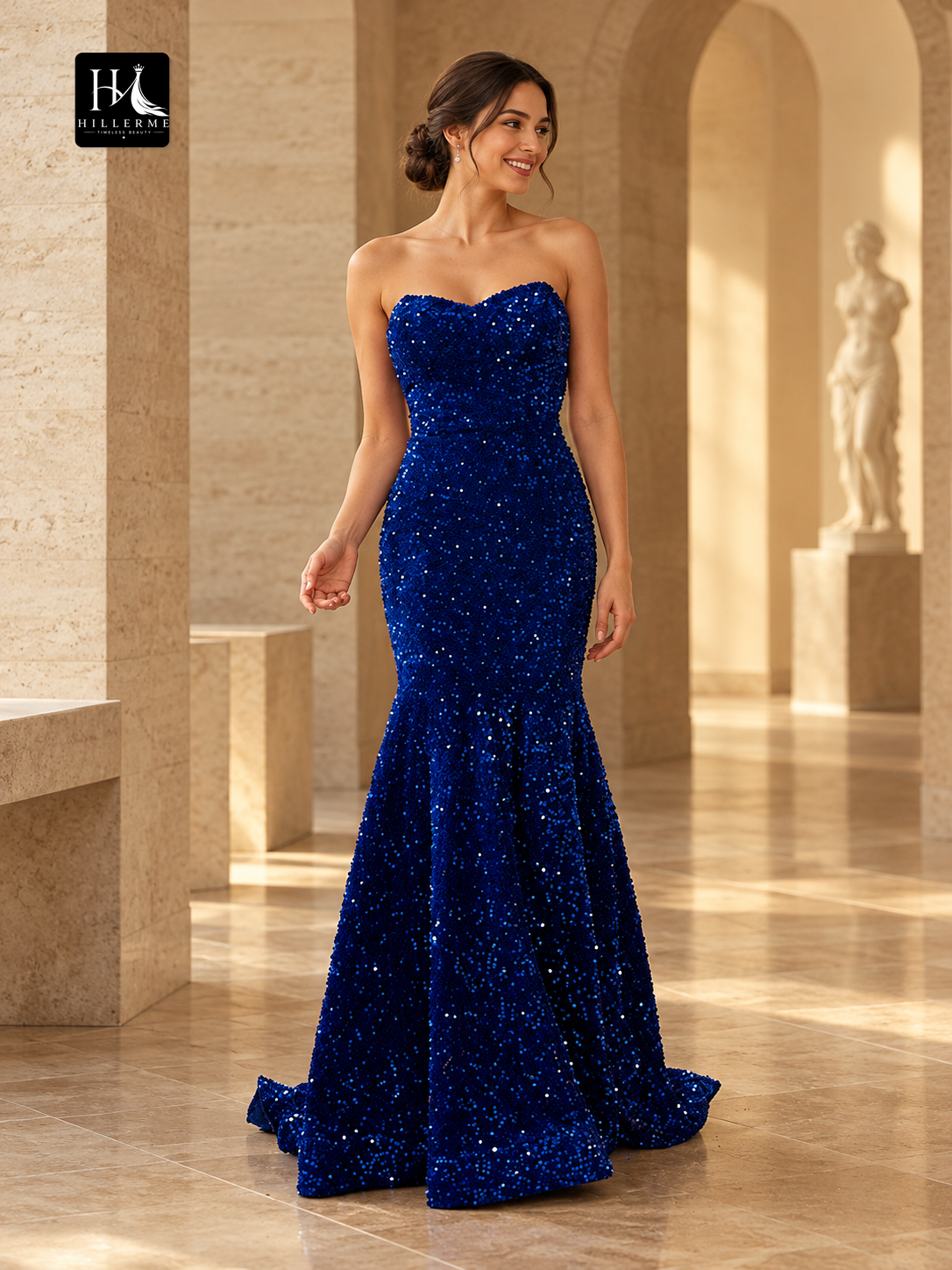 Velvet Sequins Sweetheart Sleeveless Sheath Prom Dress with Sweep Train