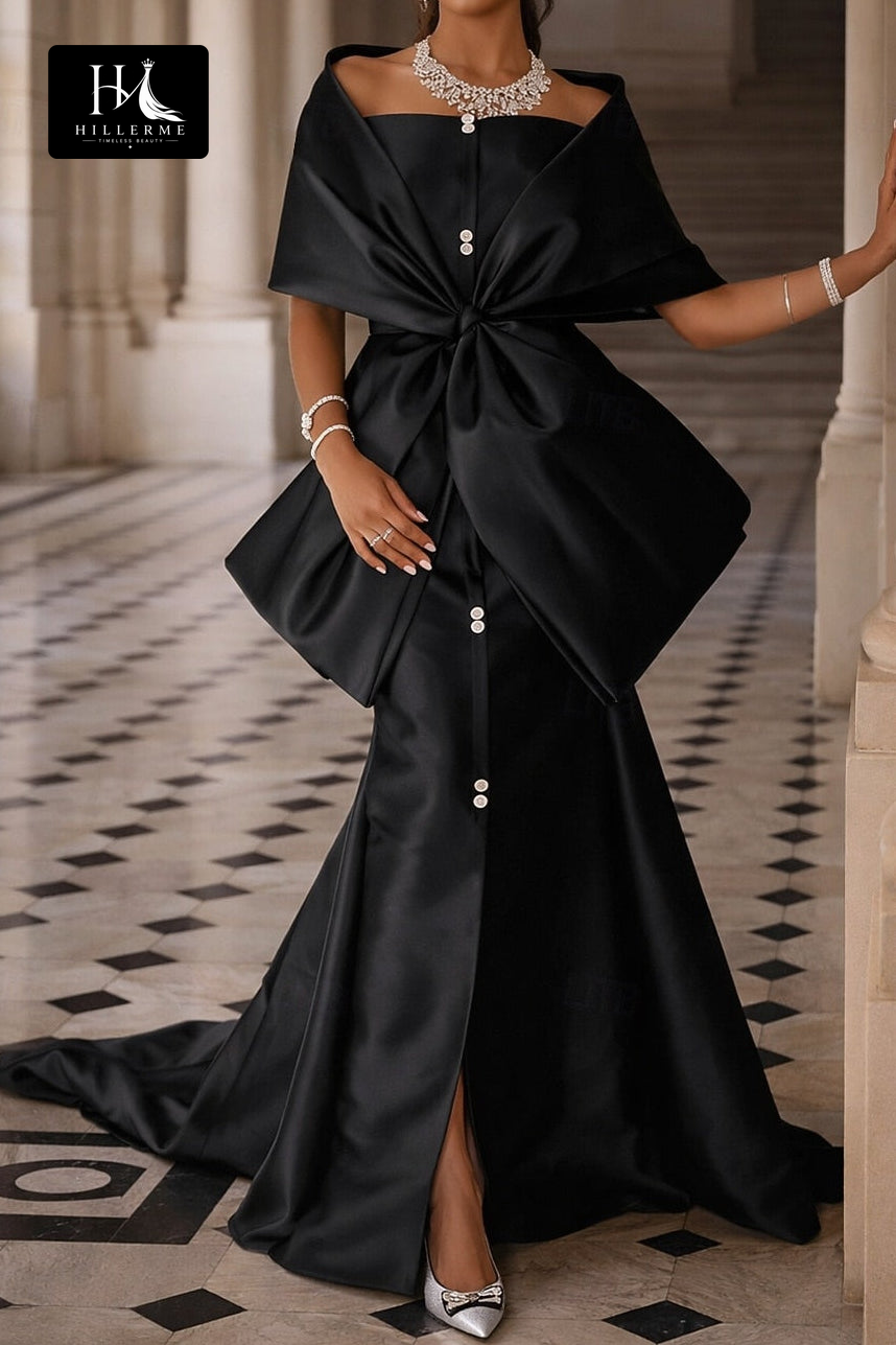 Draped Bow Mermaid Evening Gown with Off-the-Shoulder Wrap