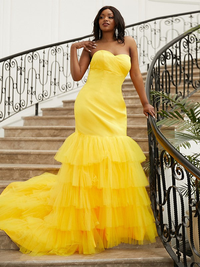 Trumpet/mermaid silhouette satin prom dress with sweetheart neckline and brush train