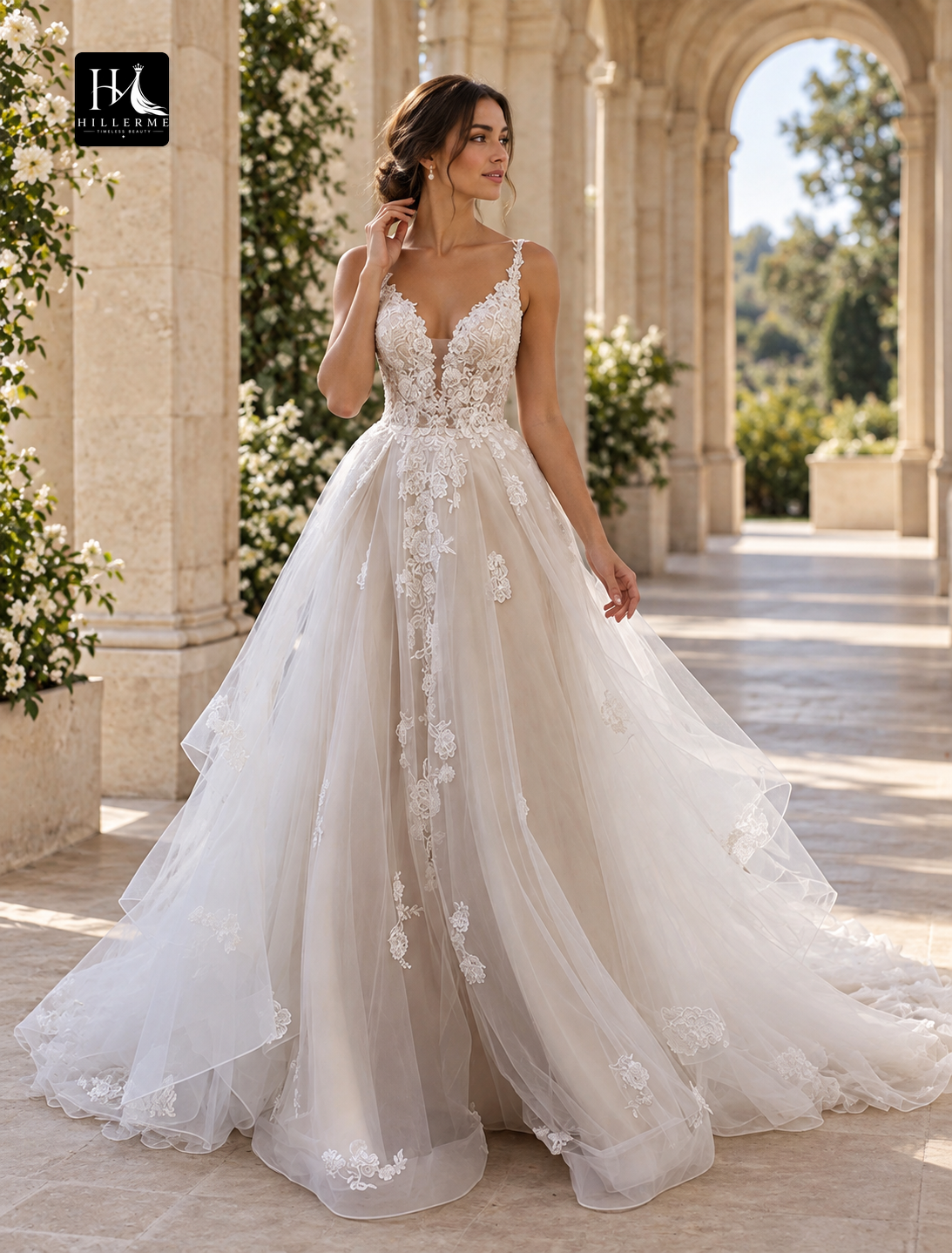 A-Line Sweetheart Lace Applique Beach Wedding Dress with Open Back and Chapel Train
