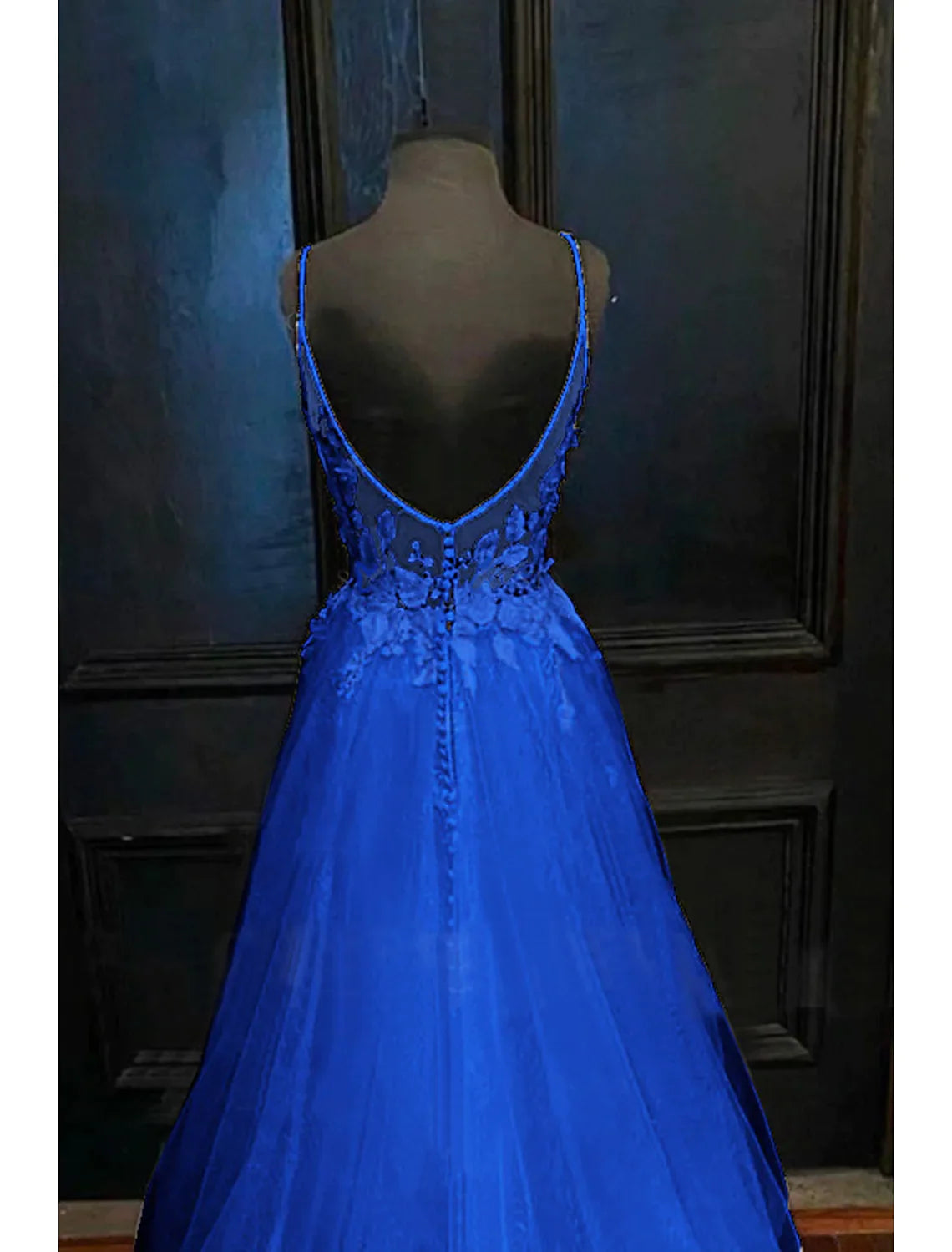 Tulle A-line prom dress with beading appliques and open back