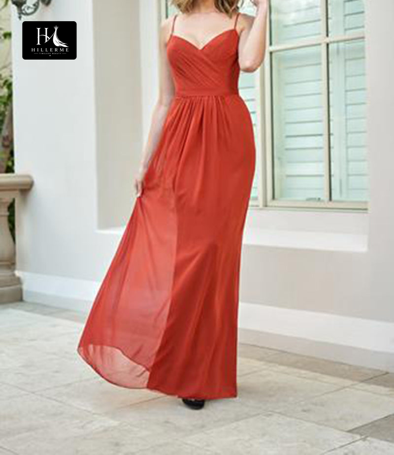 B5108 - V-Neck A-Line Spaghetti Strap Sleeveless Long Bridesmaid Dress