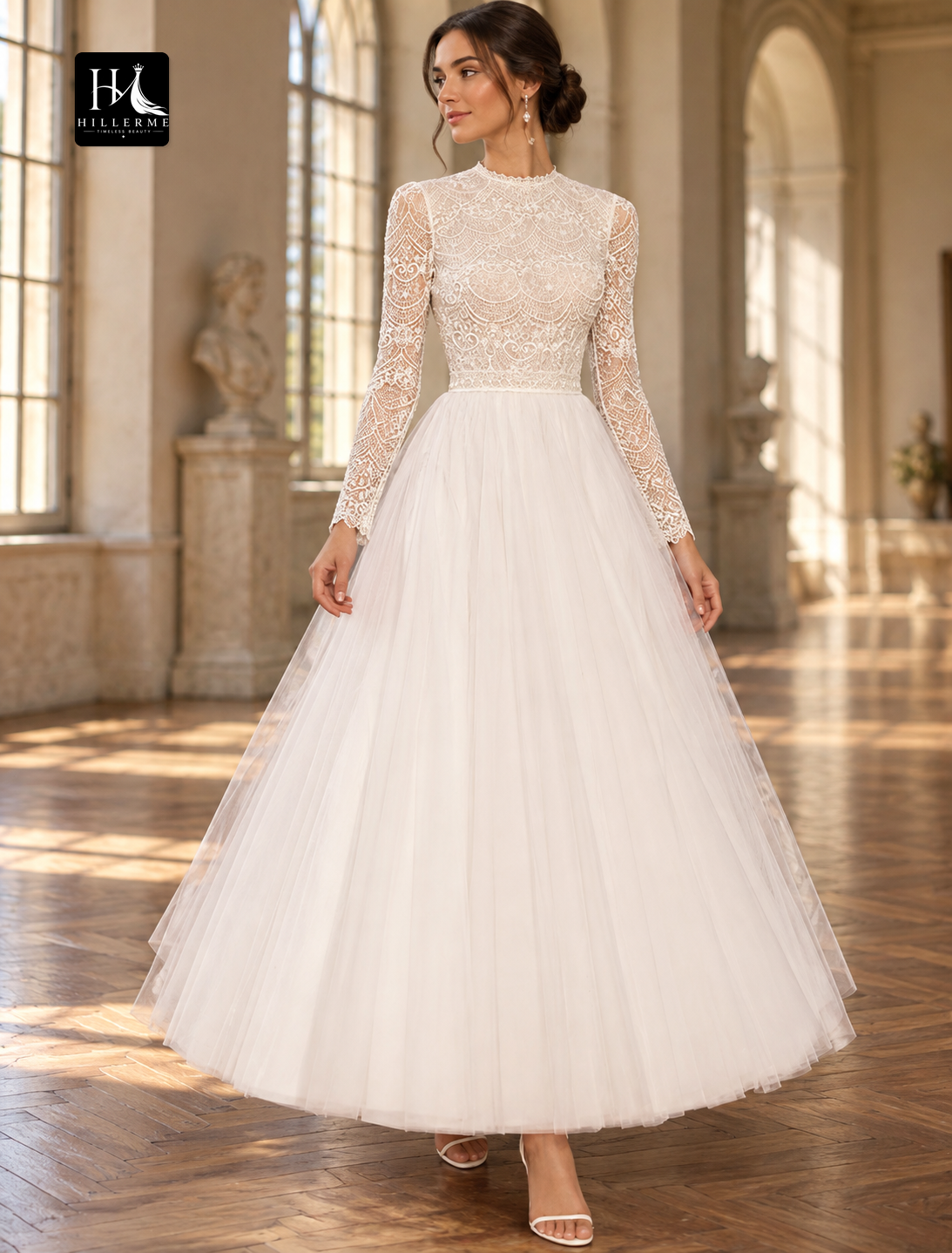 Strapless Sweetheart A-Line Lace Ankle-Length Wedding Dress with Pleats
