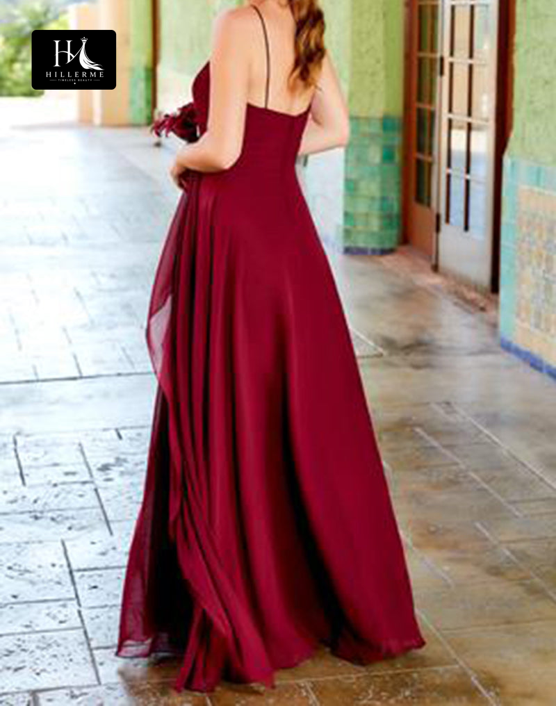 B5110 - V-Neck A-Line Pleated Sleeveless Bridesmaid Dress with Straps and Pockets