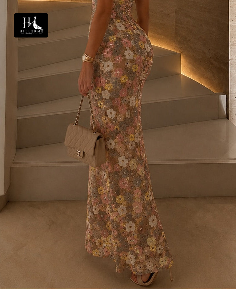 Strapless Mermaid Evening Gown with Floral Sequin Embellishment