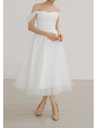 Sleeveless off-the-shoulder white chiffon A-line wedding and graduation dress