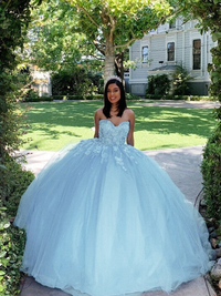 Tulle applique ball gown prom dress with sweetheart neckline and sweep train