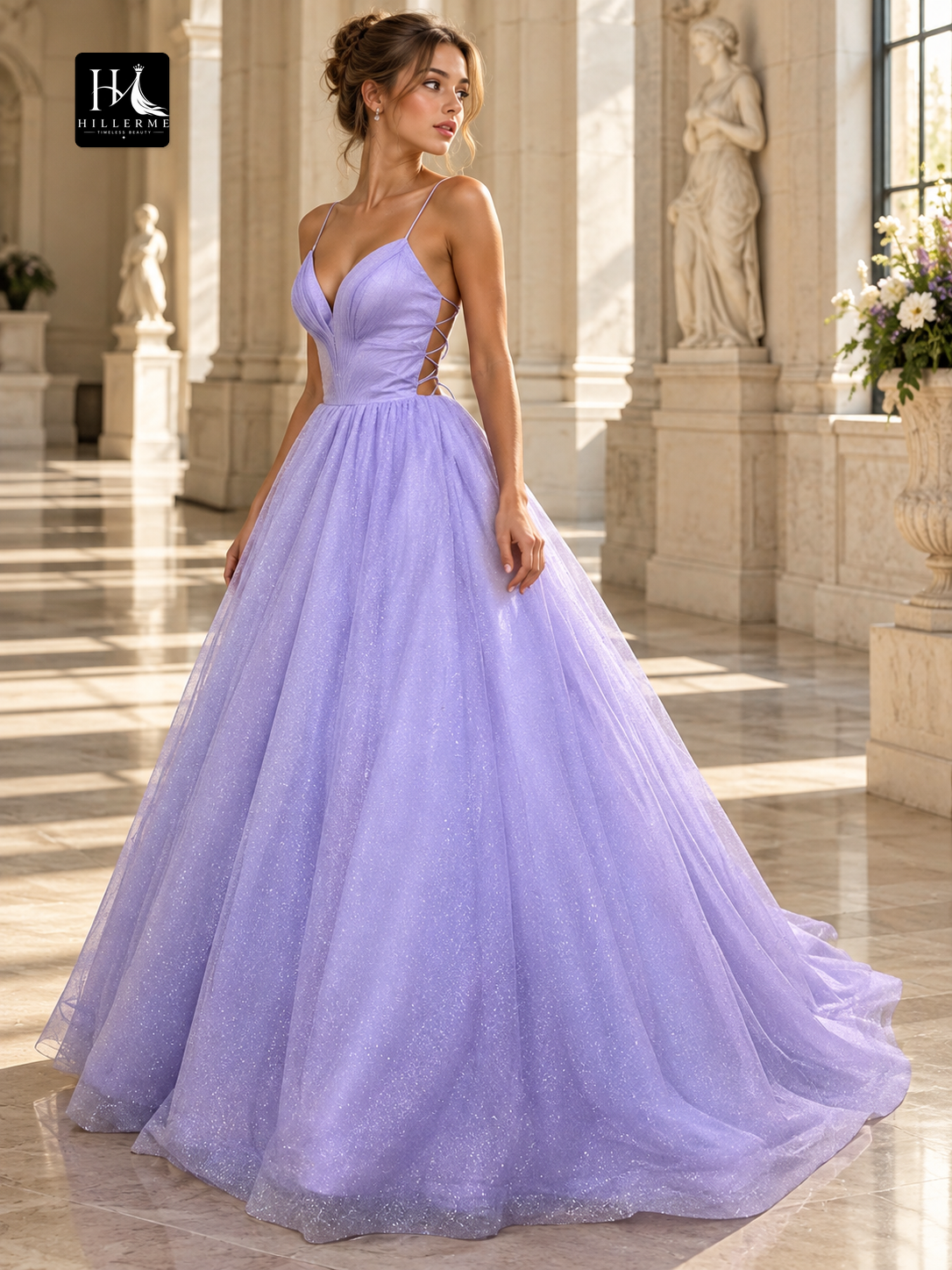 A-Line Ruffles Spaghetti Straps Sleeveless Prom Dress with Sweep Train