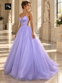 A-Line Ruffles Spaghetti Straps Sleeveless Prom Dress with Sweep Train
