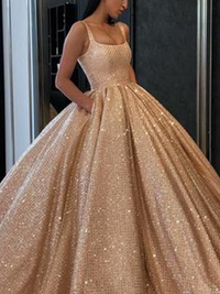 Sleeveless square neck ruffled ball gown floor-length prom dress