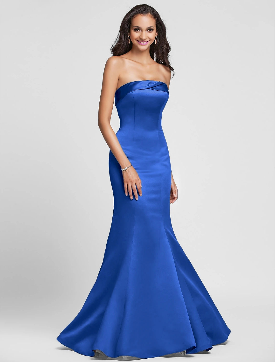Strapless floor-length satin mermaid bridesmaid dress in Royal Blue