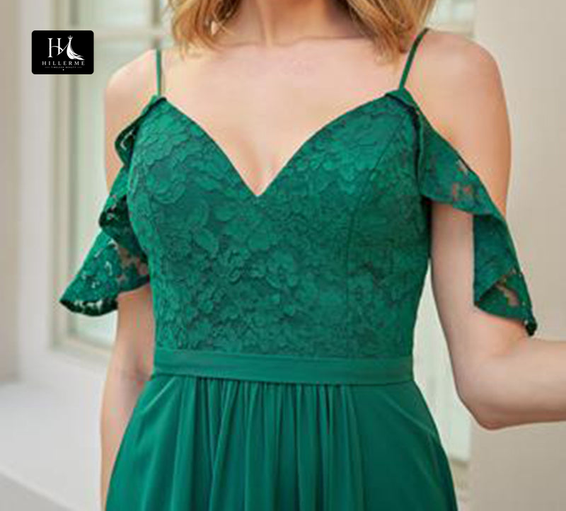 B5103 - A-Line Bridesmaid Dress with Cap Sleeves, V-Neck, and Slit Detailing