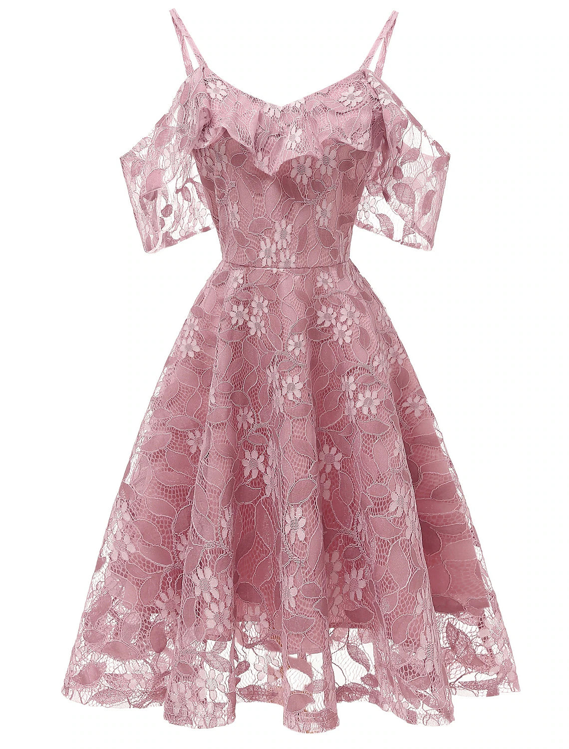 Elegant knee length lace graduation and cocktail dress with short sleeves