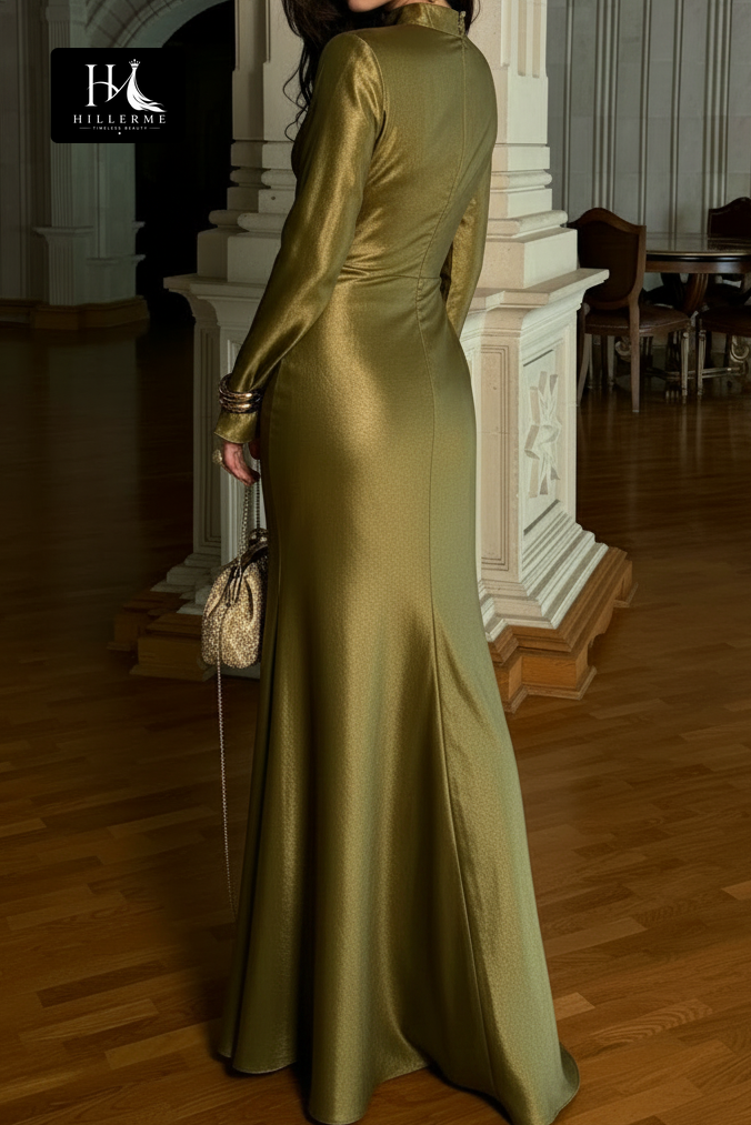 Mermaid Floor-Length Satin Gown with Keyhole High Neckline