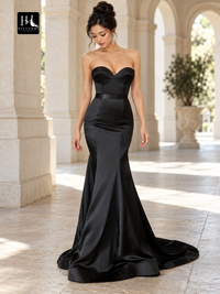 Sweetheart Sleeveless Satin Sheath Prom Dress with Ruffles and Sweep Train