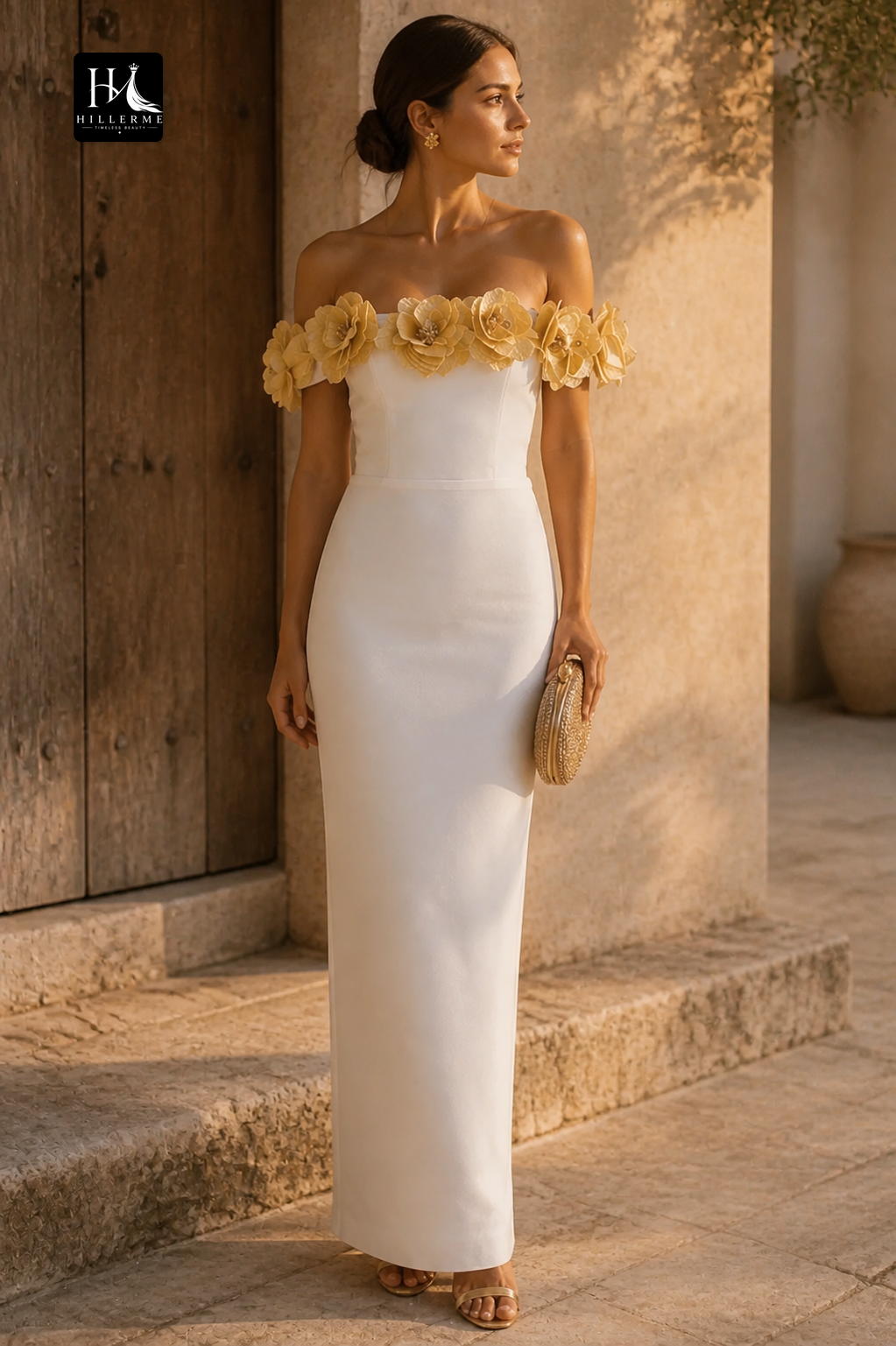 3D Floral Off-the-Shoulder Sheath Evening Gown