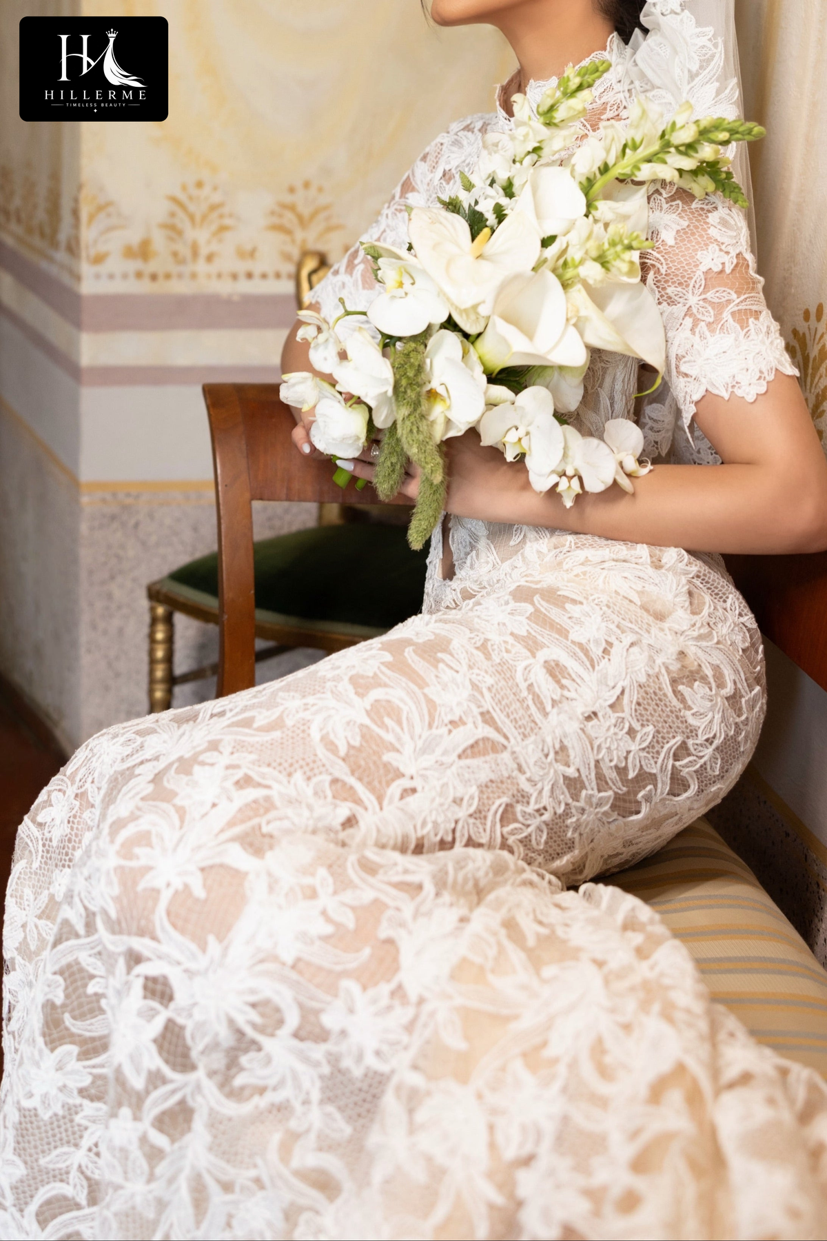 Illusion Lace Trumpet Wedding Dress with Chapel Train