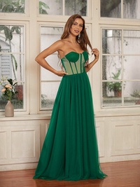 A-line princess floor-length prom dress in ruffled tulle