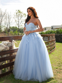Applique tulle ball gown floor-length prom dress with sweetheart neckline