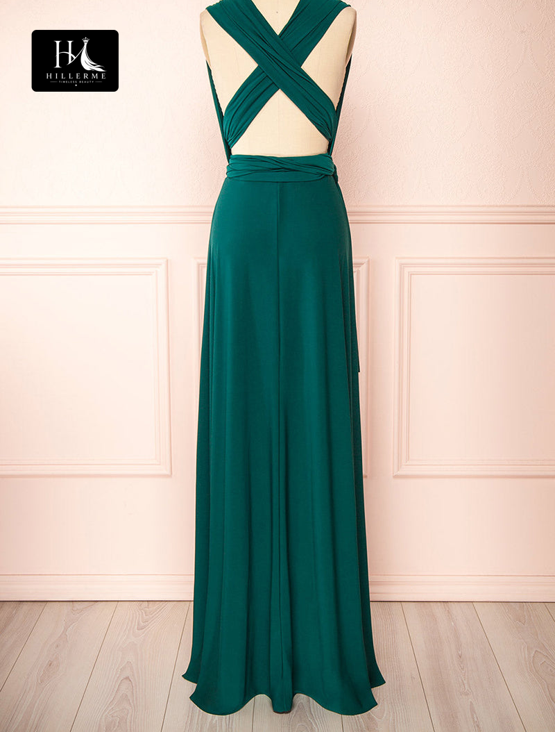 B5115 - Elegant V-Neck Pleated Long Sleeveless Bridesmaid Dress in A-Line Silhouette