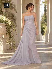 Sheath 30D Chiffon Applique Spaghetti Strap Sleeveless Prom Dress with Sweep Train