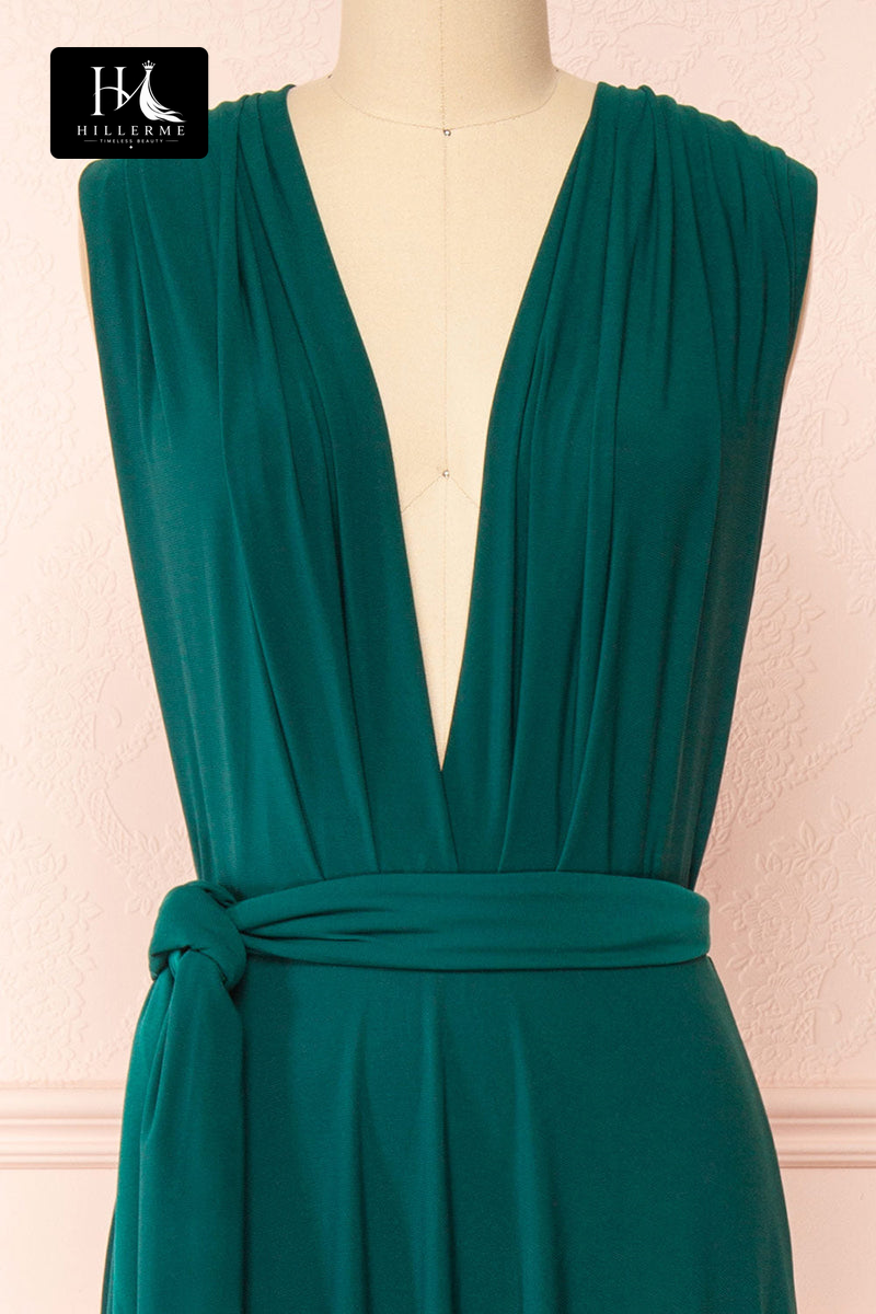 B5115 - Elegant V-Neck Pleated Long Sleeveless Bridesmaid Dress in A-Line Silhouette