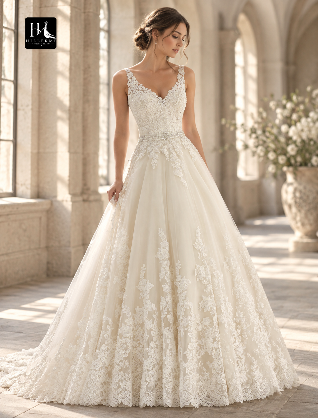 Engagement Open Back Sexy Formal Wedding Dresses A-Line V Neck Sleeveless Court Train Lace Bridal Gowns