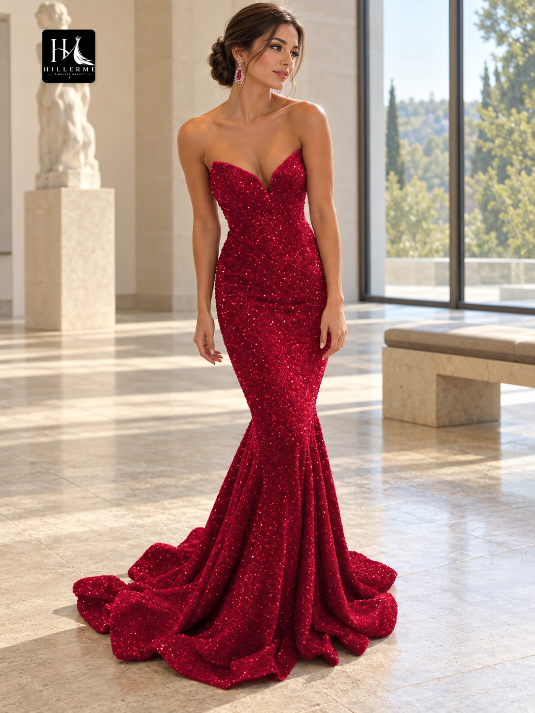 Sweetheart Sleeveless Sheath Prom Dress with Ruffles and Sweep Train