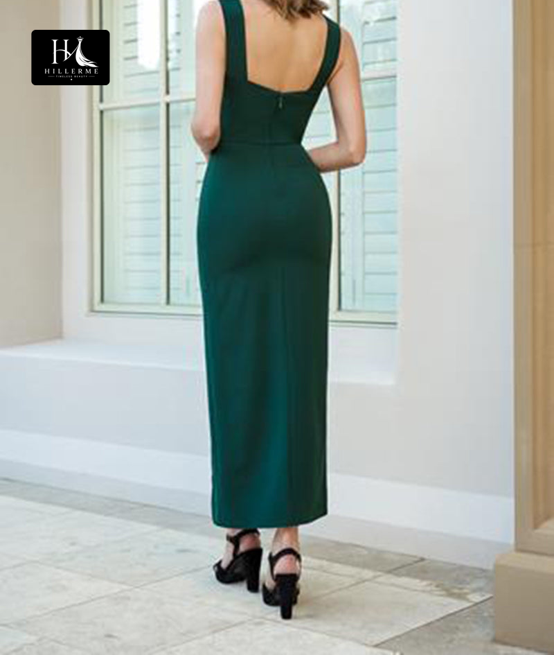 B5101 - Square-Neck Sleeveless Bridesmaid Dress with Sheath Silhouette and Slit Detail