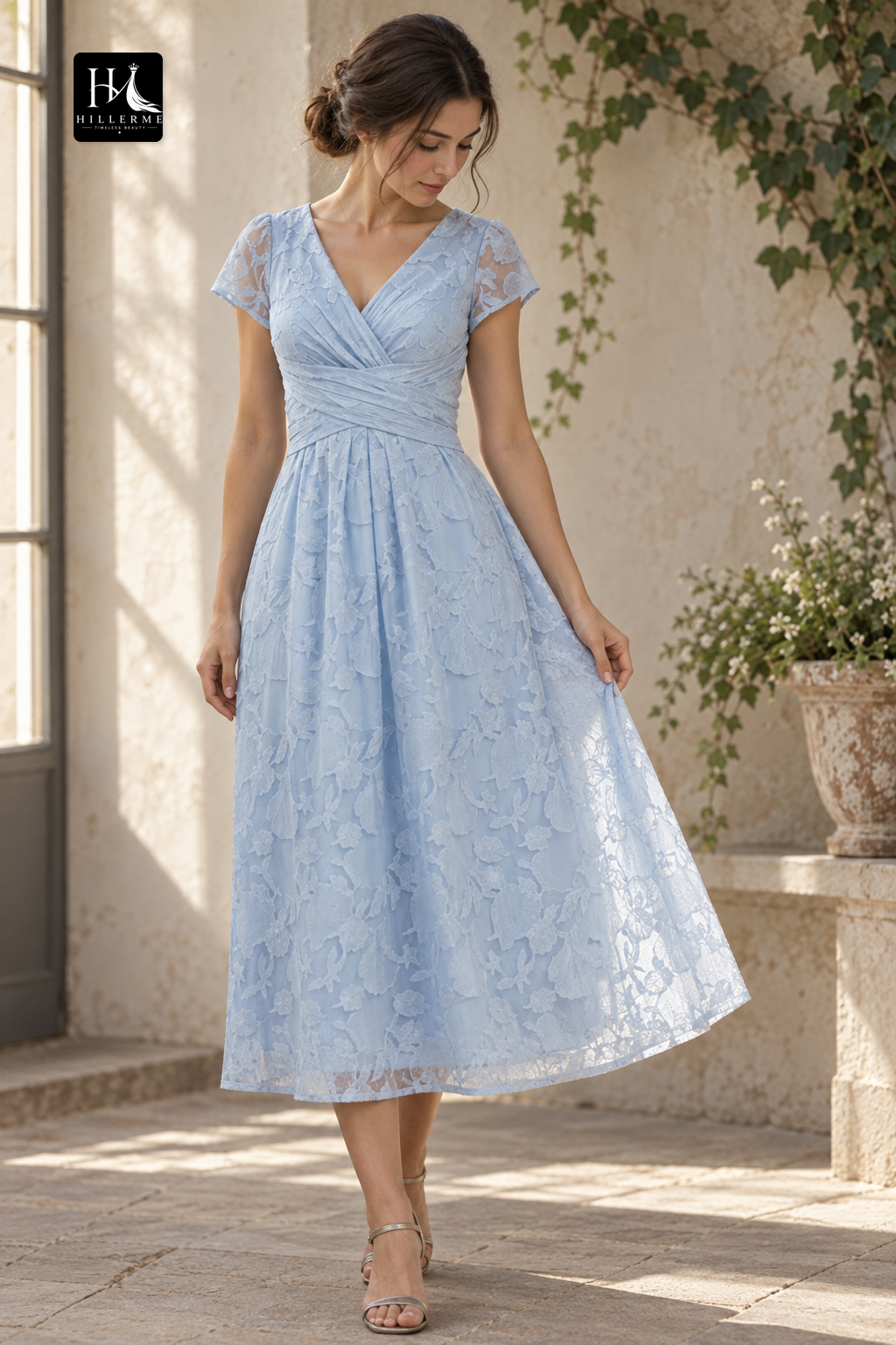 V-Neck Cap Sleeves Ankle-Length Jacquard Chiffon A-Line Mother of the Bride Dress