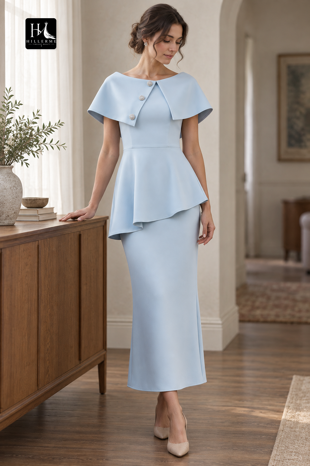 Strapless Cap-Sleeve Mermaid Ankle-Length Satin Pleated Mother of the Bride Dress
